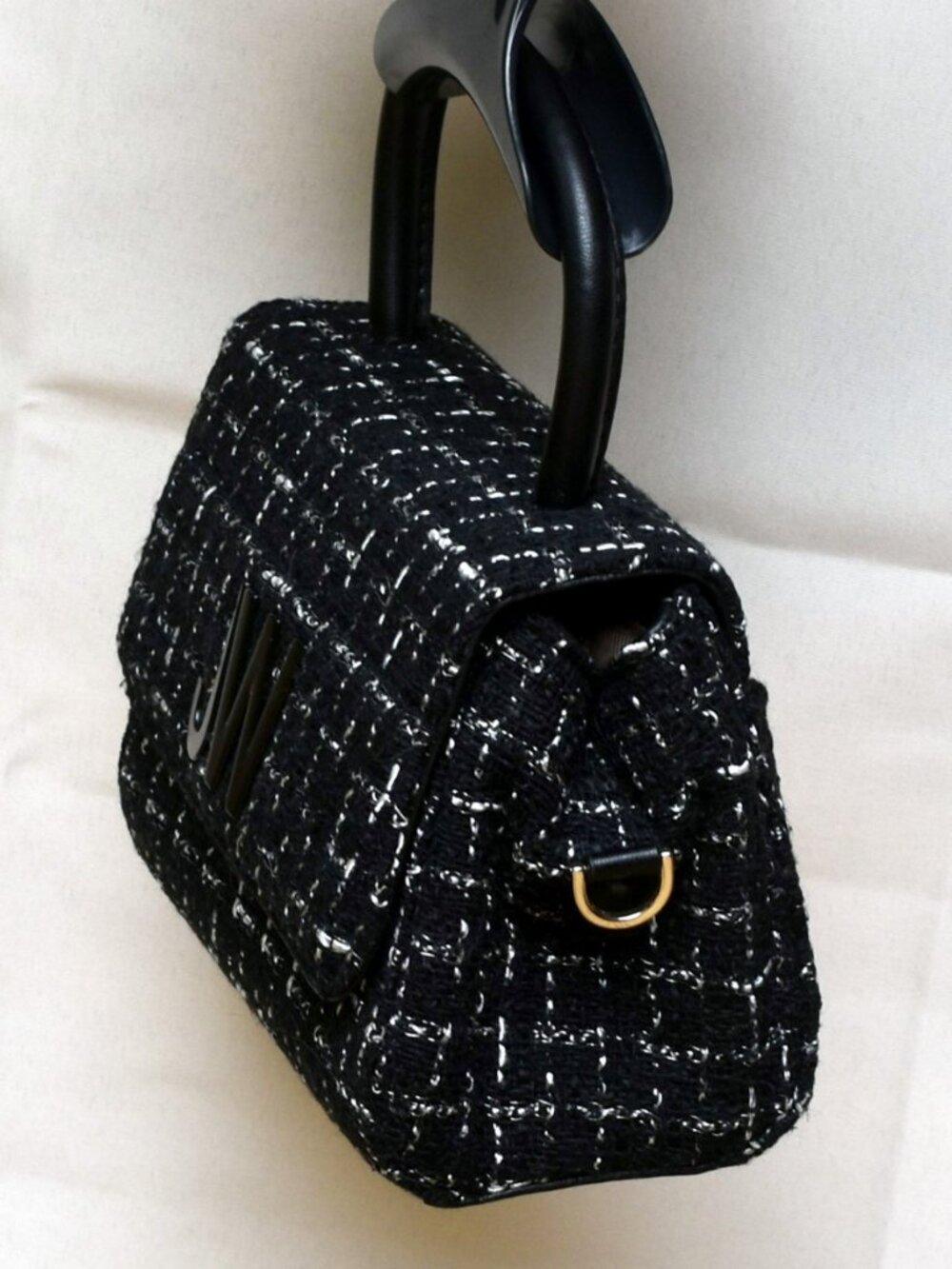 Jason Wu Mini Tweed Top Handle Crossbody Bag Black Lurex Woven Texture - Picture 8 of 15